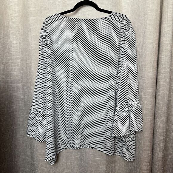 2/$30 Como Black Woman Polka Dot Blouse Size 3X Classic Office Preppy V Neck - Picture 3 of 9